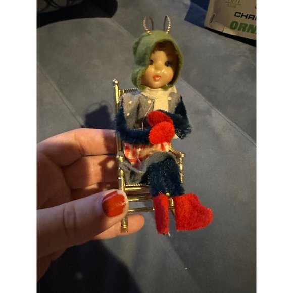 Vintage Christmas Pixie Elf in rocking chair ornament - Picture 3 of 8